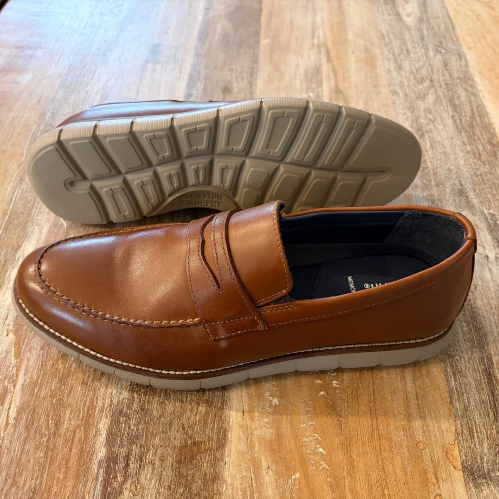 Johnston & Murphy Penny Loafer Mens 9M Tan Leather Shoes 59-12632 Memory Foam